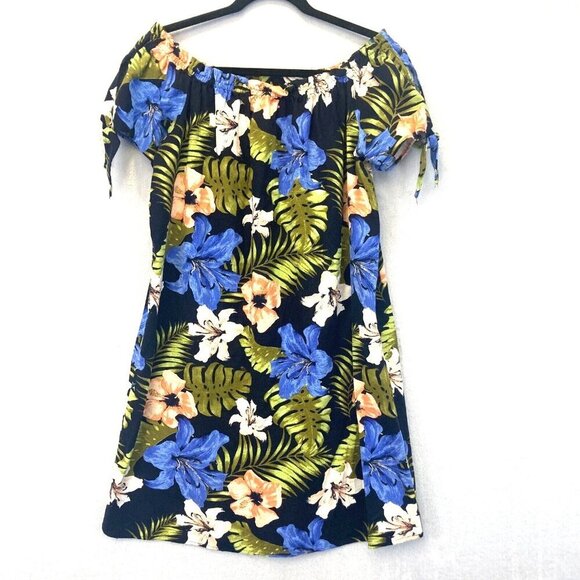 Vero Moda Milo Off Shoulder Linen Blend Dress Sz XL Tropical Resort Floral Dress - Picture 1 of 12